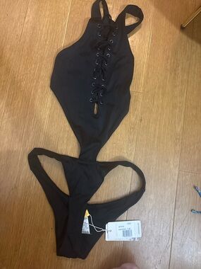 Agua Bendita Black Lace-Up One-Piece Swimsuit